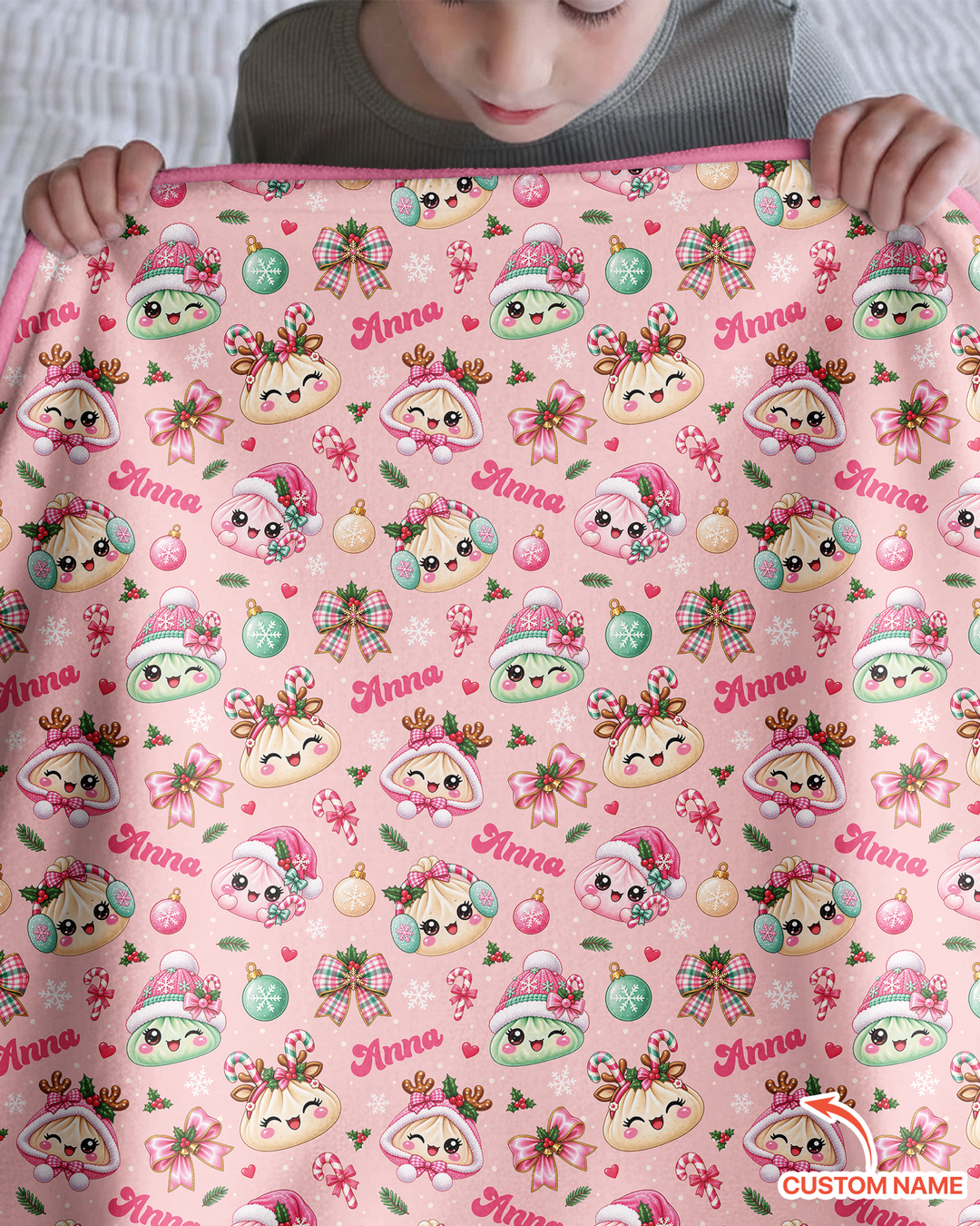 Custom Name Kawaii Christmas Dumpling Bamboo Blanket