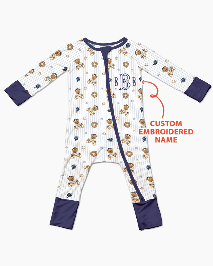 Personalized Embroidered Teddy Bear Baseball Baby Bamboo Convertible Zippy