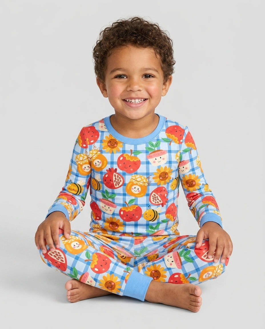 Zweiteiliges Langarm-Pyjama-Set mit Sommerfrüchten