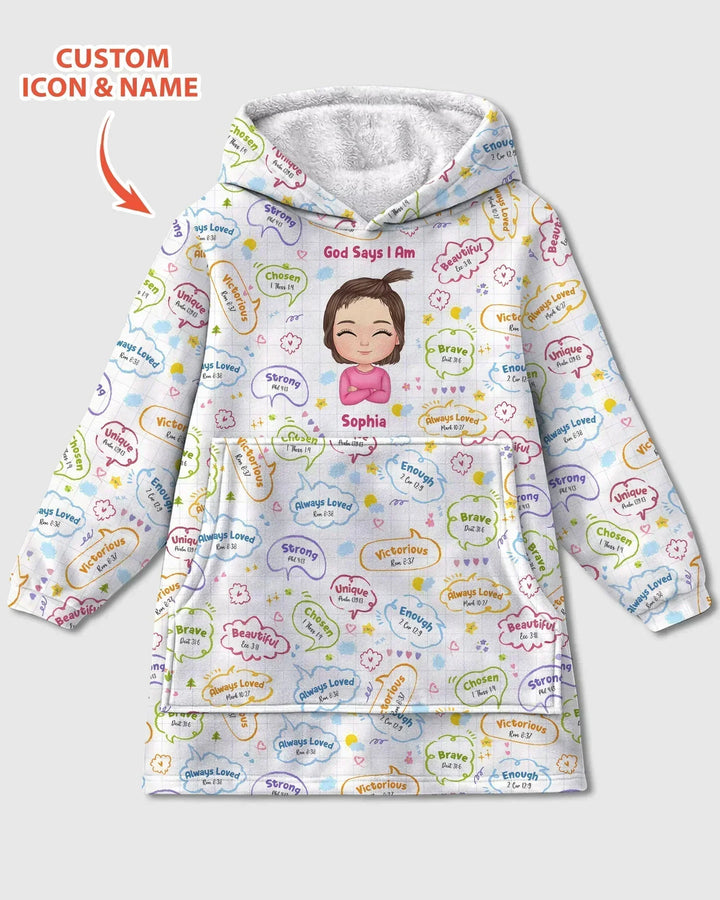 Personalisierter Gott sagt, ich bin – Baby Mädchen Bambusdecke Hoodie