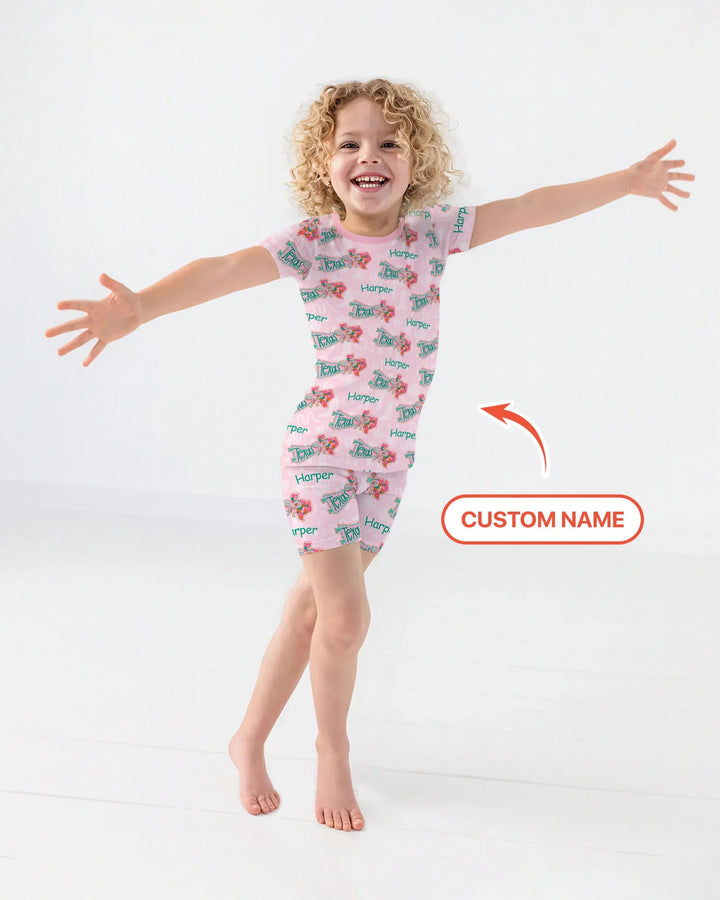 Custom Name Preppy Texas Charm Bamboo Two Piece Short Sleeve Shorts Pajama Set