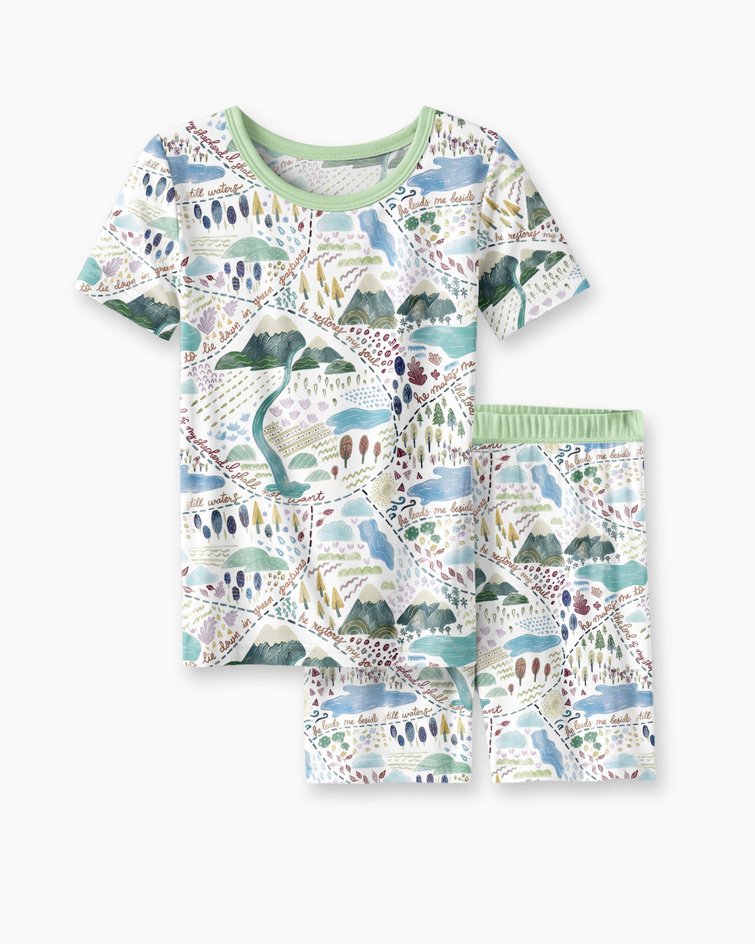 Whimsical Psalms 23 Map Bamboo Two Piece Short Sleeve Shorts Pajama Set