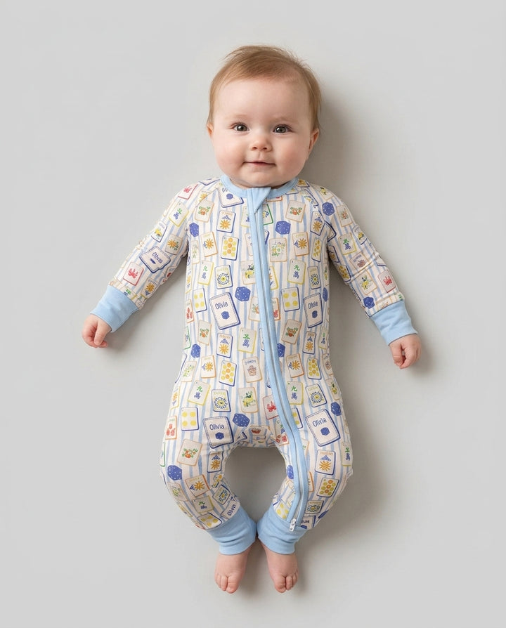 Coastal Mahjong Custom Name Mommy & Me Matching Bamboo Convertible Zippy