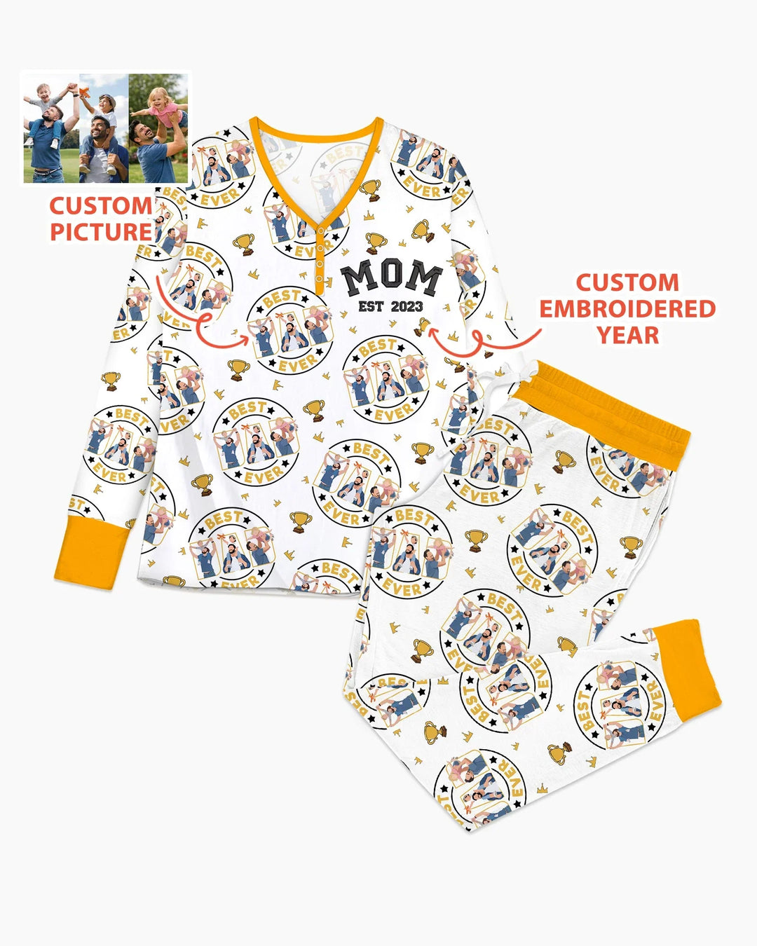 Personalisiertes Familien-Pyjama-Set aus Bambus für Damen mit Stickerei zum Vatertag