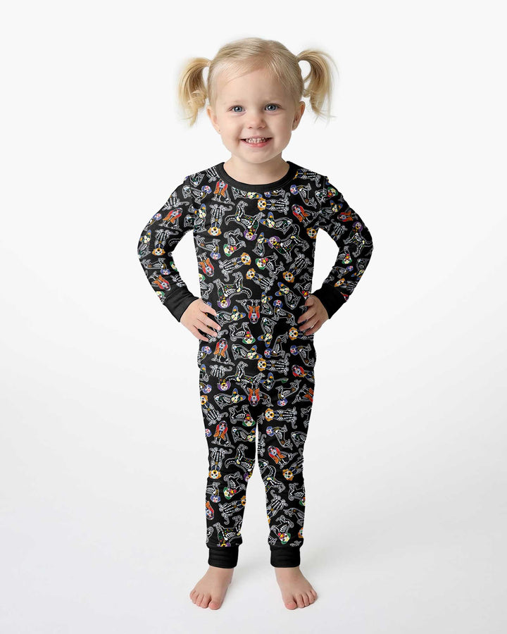 Dia De Los Muertos Doggie Bamboo Two Piece Long Sleeve Pajama Set