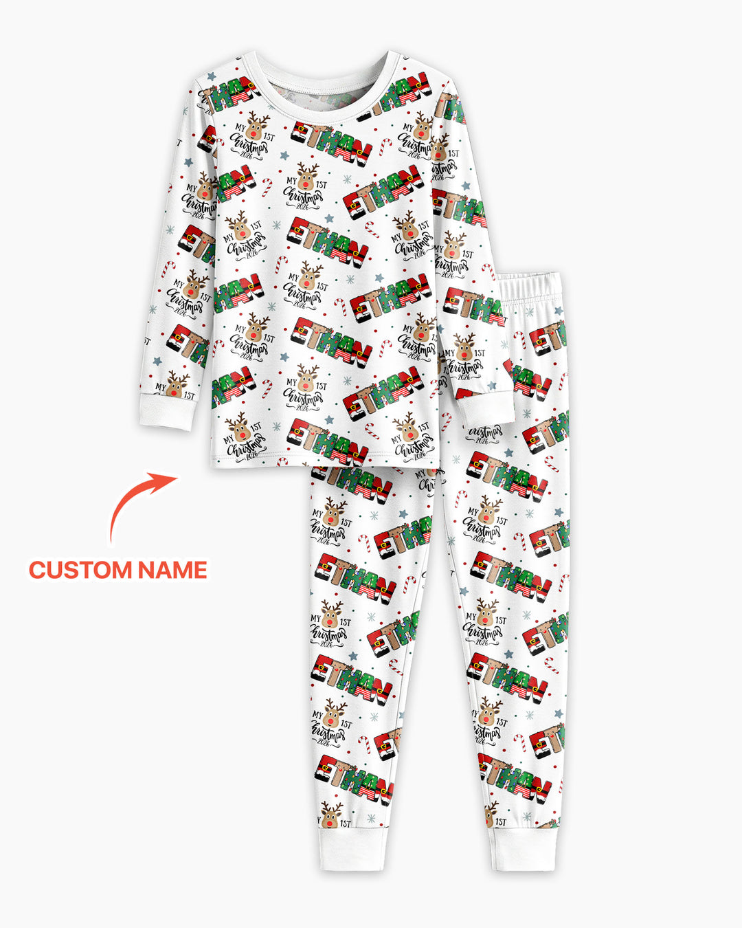 Custom Name My First Christmas 2026 Bamboo Two Piece Long Sleeve Pajama Set (G)