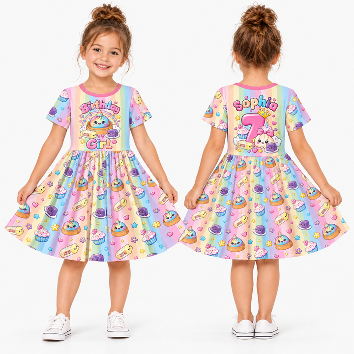 Personalized Squishy Party Birthday Girl Bamboo Twirl Dress