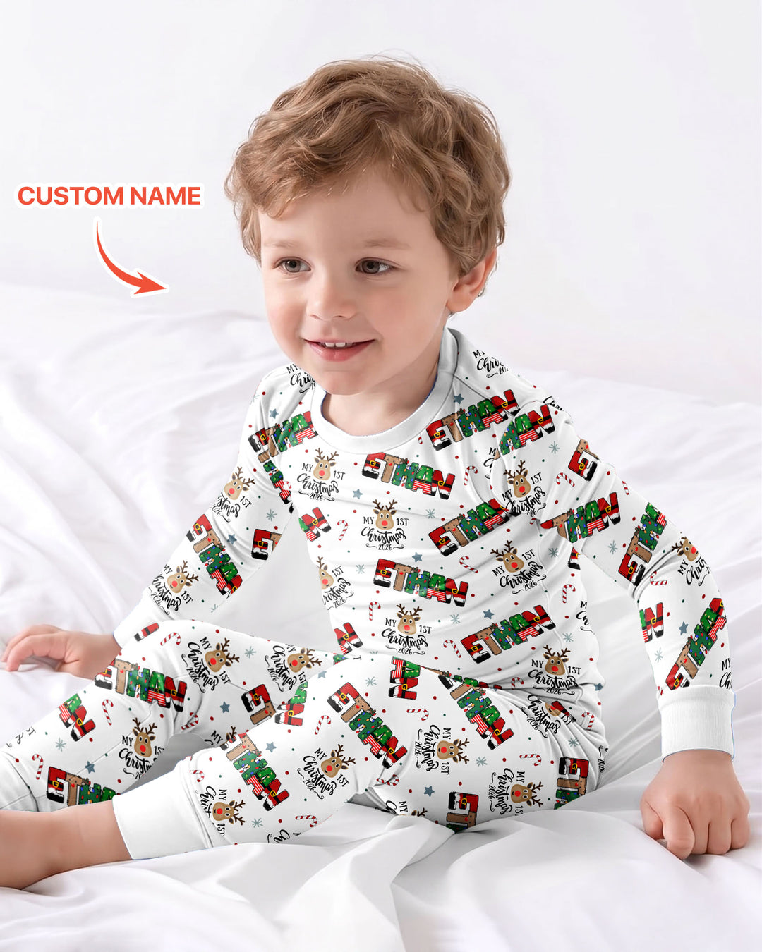 Custom Name My First Christmas 2026 Bamboo Two Piece Long Sleeve Pajama Set (G)