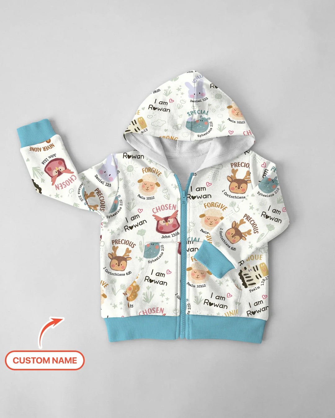 God’s Little Zoo Personalisierter Kapuzenpullover aus Bambus mit Reißverschluss
