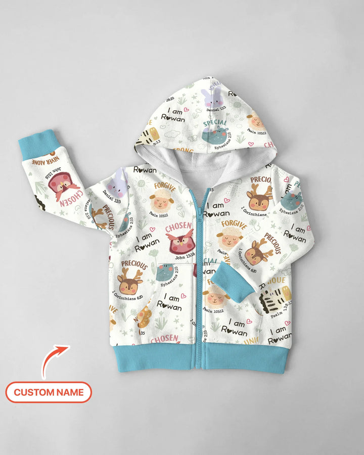 God’s Little Zoo Personalisierter Kapuzenpullover aus Bambus mit Reißverschluss
