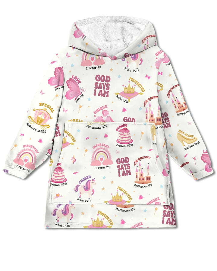 God Says I Am Girl Tragbarer Bambus-Deckenhoodie