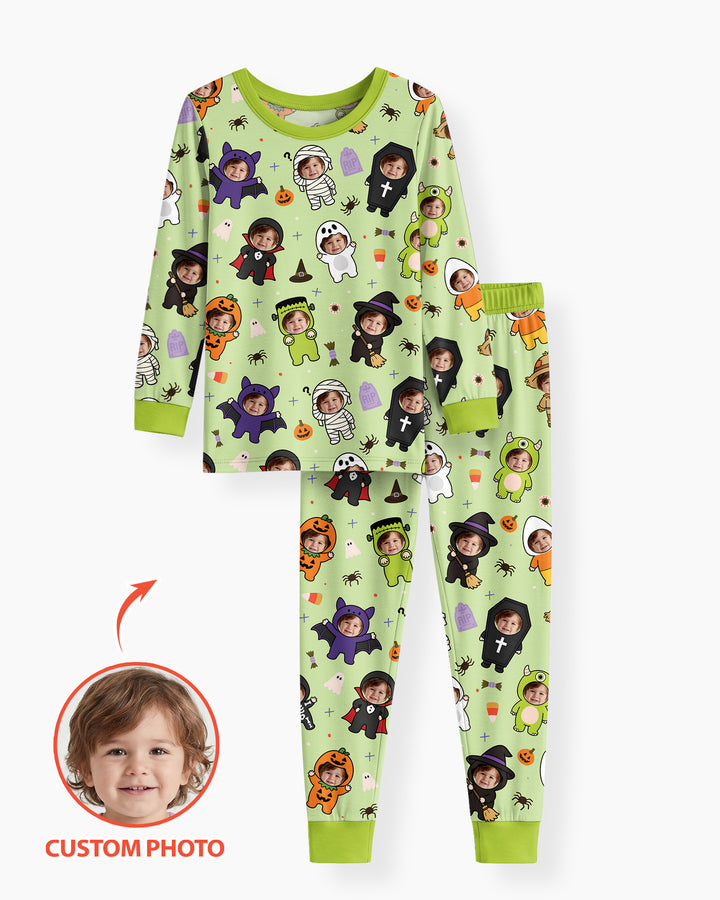 Custom Photo Little Halloween Crew Bamboo Two Piece Long Sleeve Pajama Set