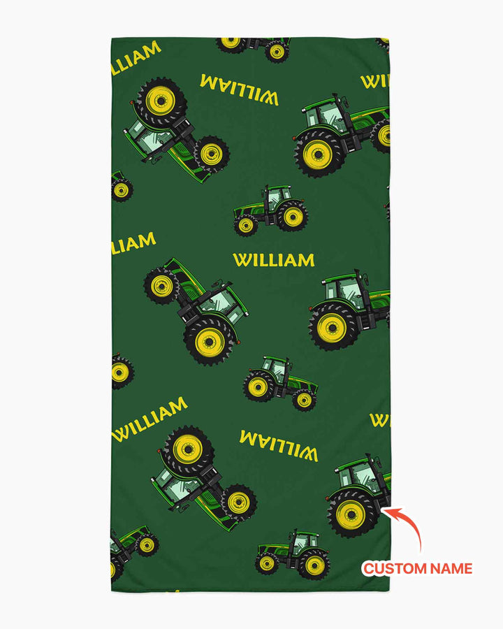Custom Name Green Tractors Matching Daddy & Me  Beach Towel