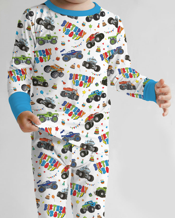 Monster Truck Birthday Boy Bamboo Two Piece Long Sleeve Pajama Set