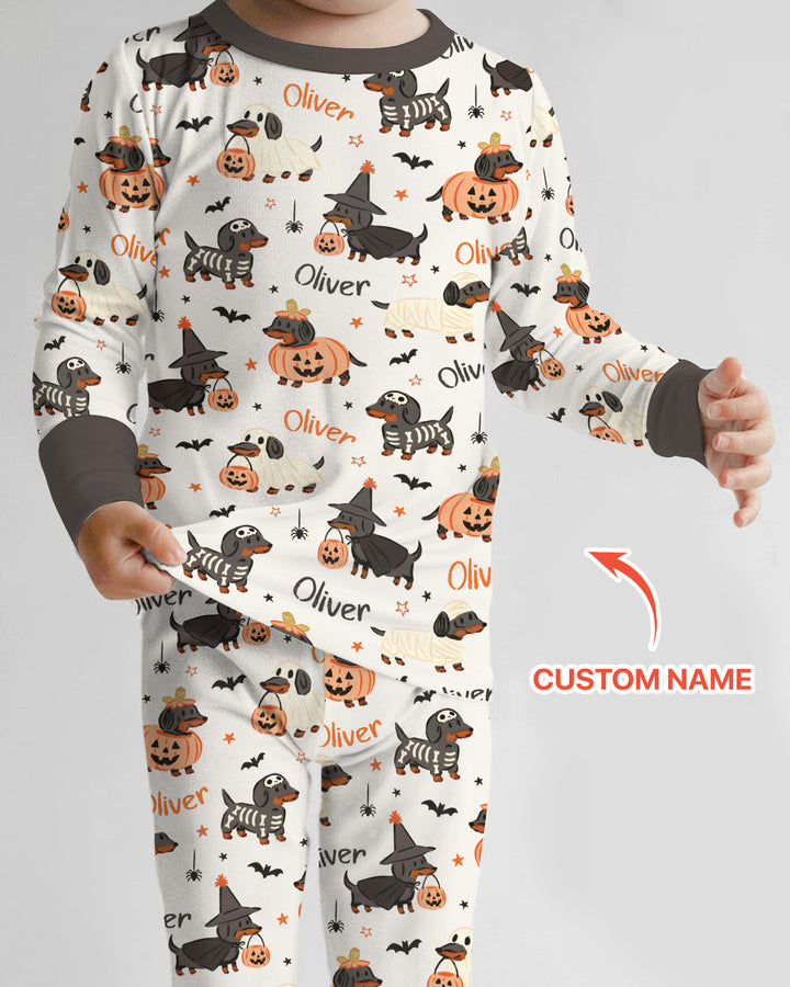 Orange and Black Dachshund Bamboo Two Piece Long Sleeve Pajama Set
