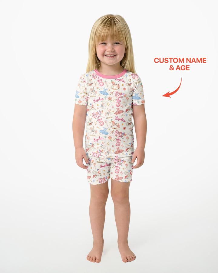 Ballerina Birthday Girl Custom Name & Age Bamboo Two Piece Short Sleeve Shorts Pajama Set