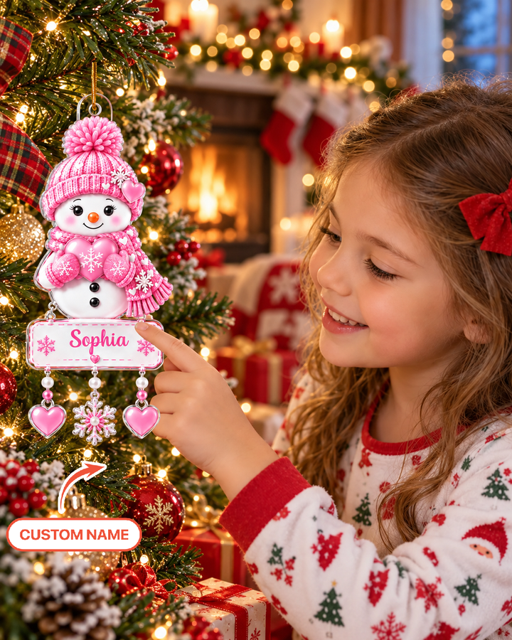 Snowy Hugs And Hearts Personalized 1-Side Photo Acrylic Ornament