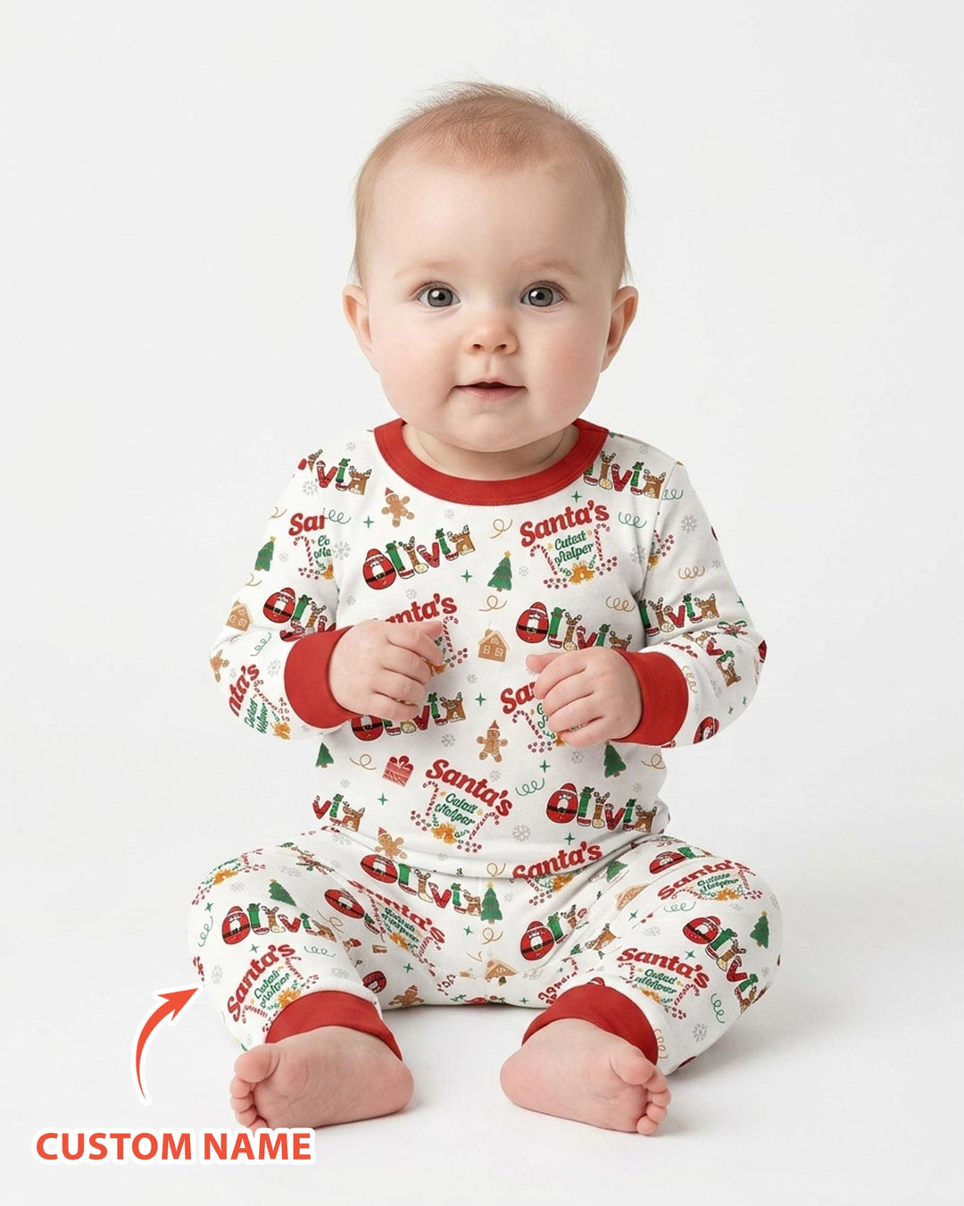 Personalized Santa's Little Helper Bamboo Two Piece Long Sleeve Pajama Set