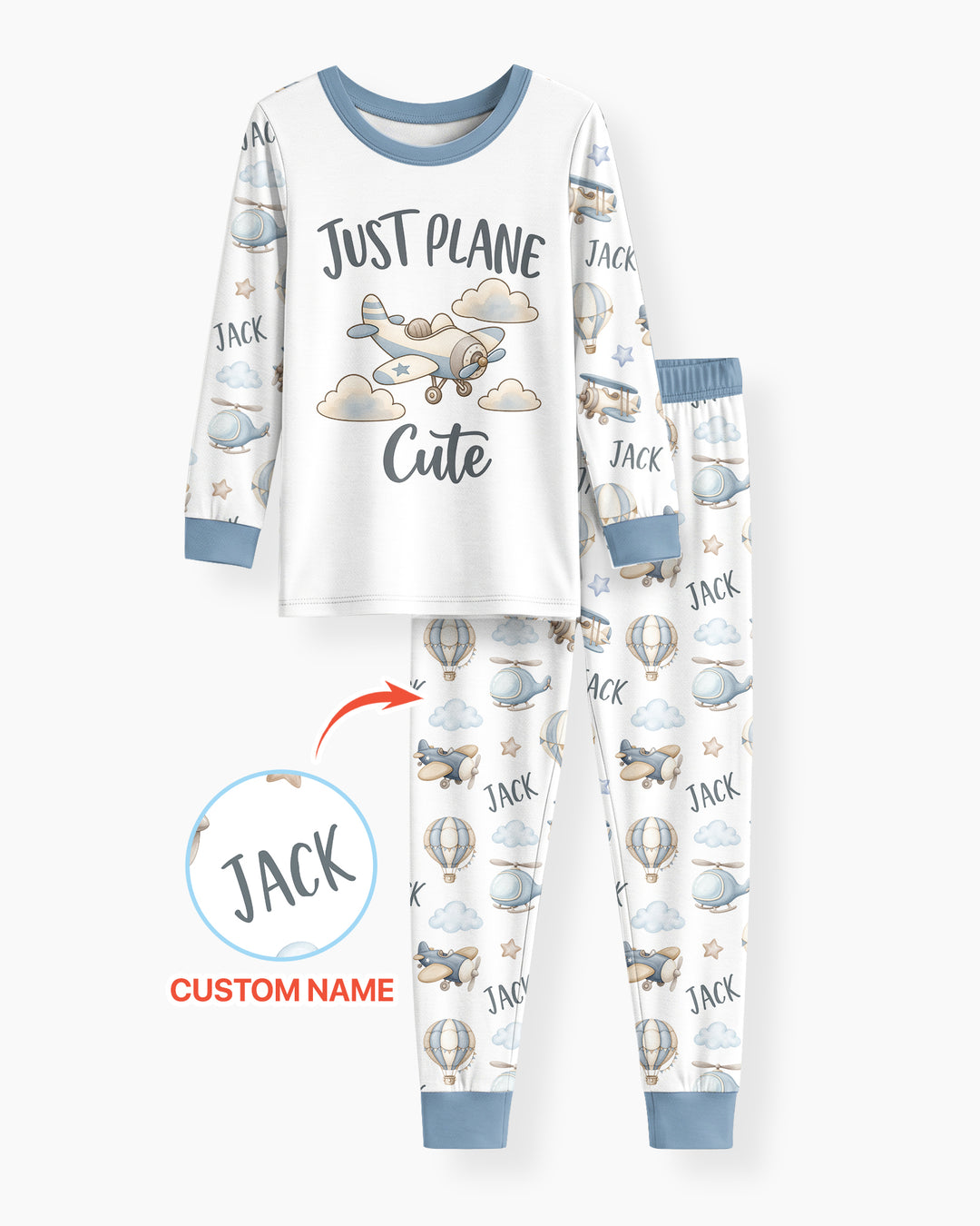 Custom Name Just Plane Cute Bamboo Two Piece Long Sleeve Pajama Set