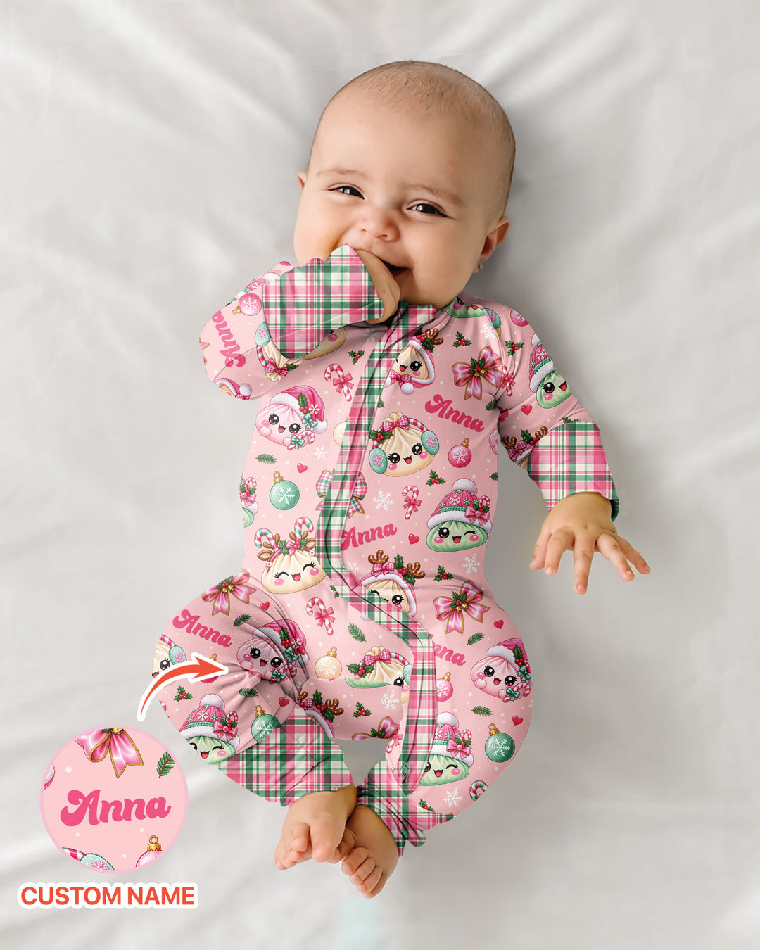Custom Name Kawaii Christmas Dumpling Bamboo Convertible Zippy