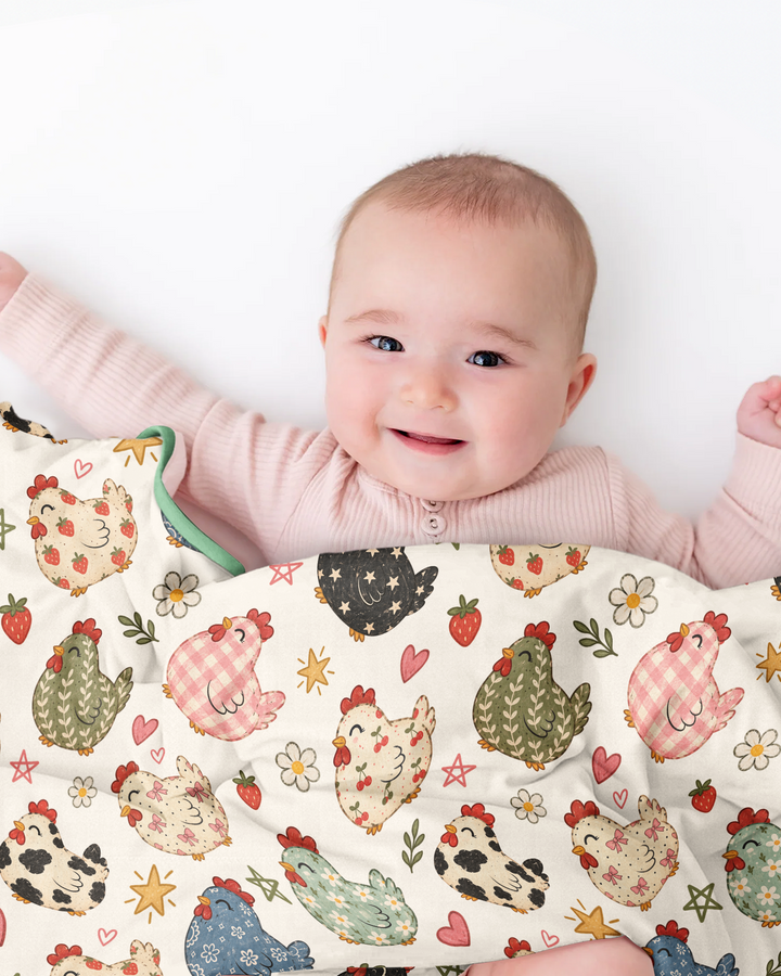 Playful Farm Chicken Bamboo Blanket