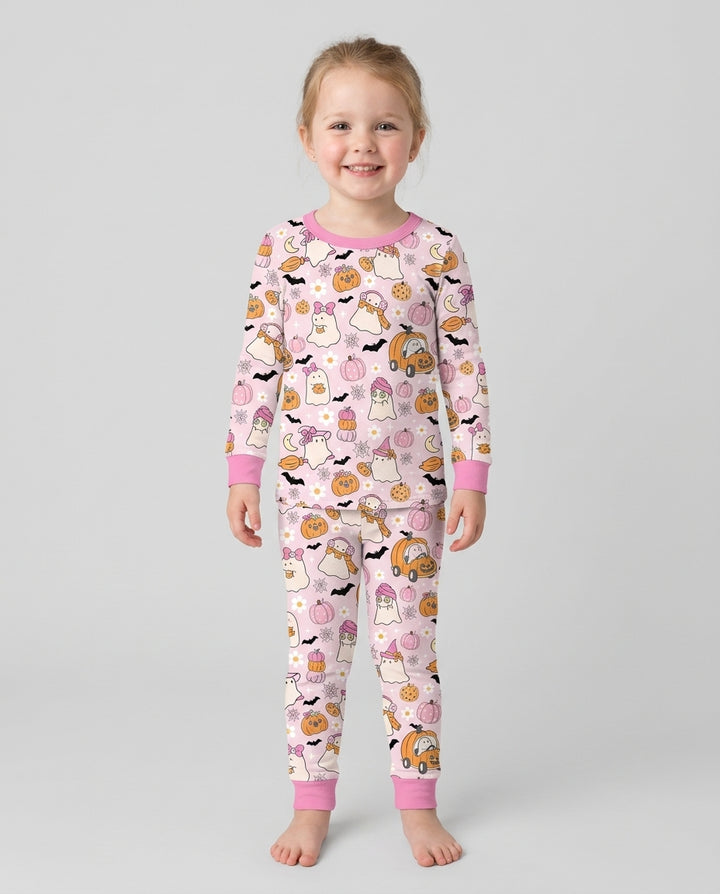 Pink Boo Patch Bamboo Two Piece Long Sleeve Pajama Set