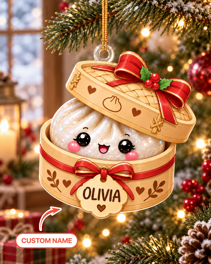 Custom Name Glitter Dumpling Christmas Acrylic Ornament