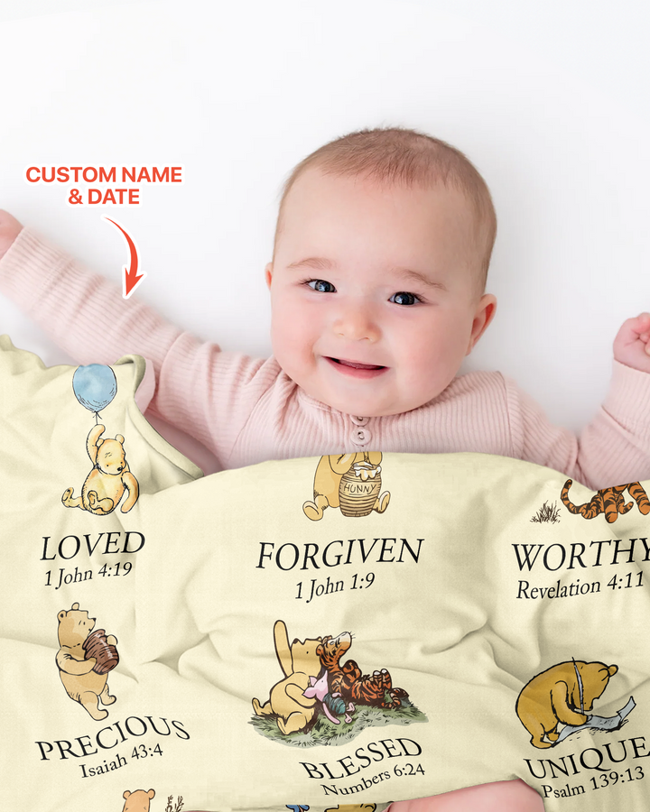 Personalized Baptism Classic Bear Bible Verses Bamboo Blanket
