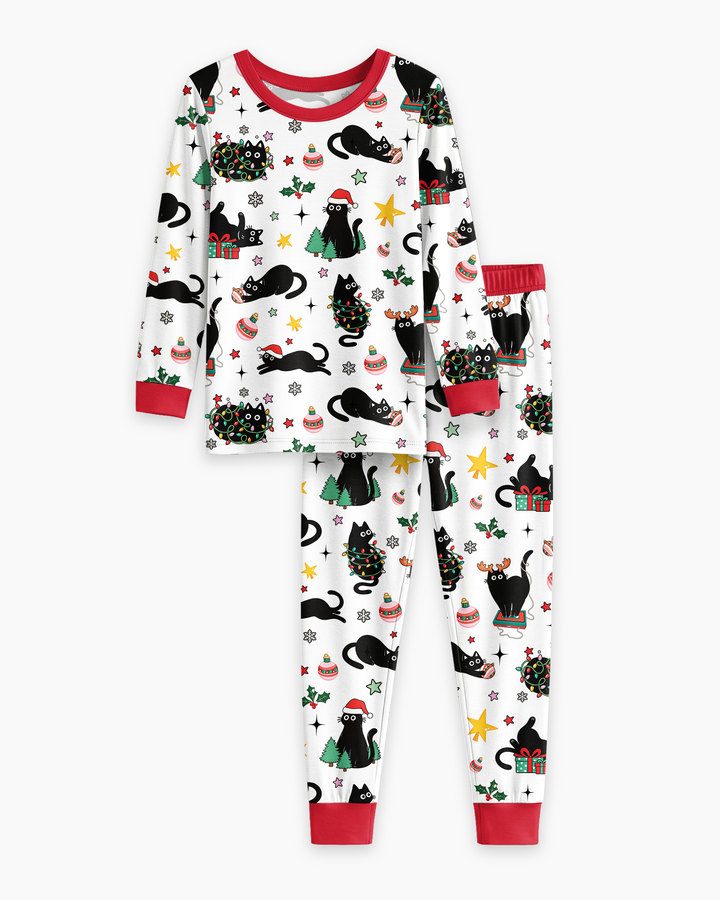Christmas Black Cats Bamboo Two Piece Long Sleeve Pajama Set