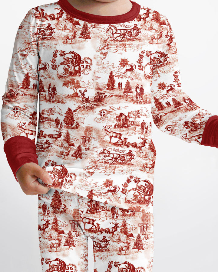 Merry Christmas Toile  Bamboo Two Piece Long Sleeve Pajama Set