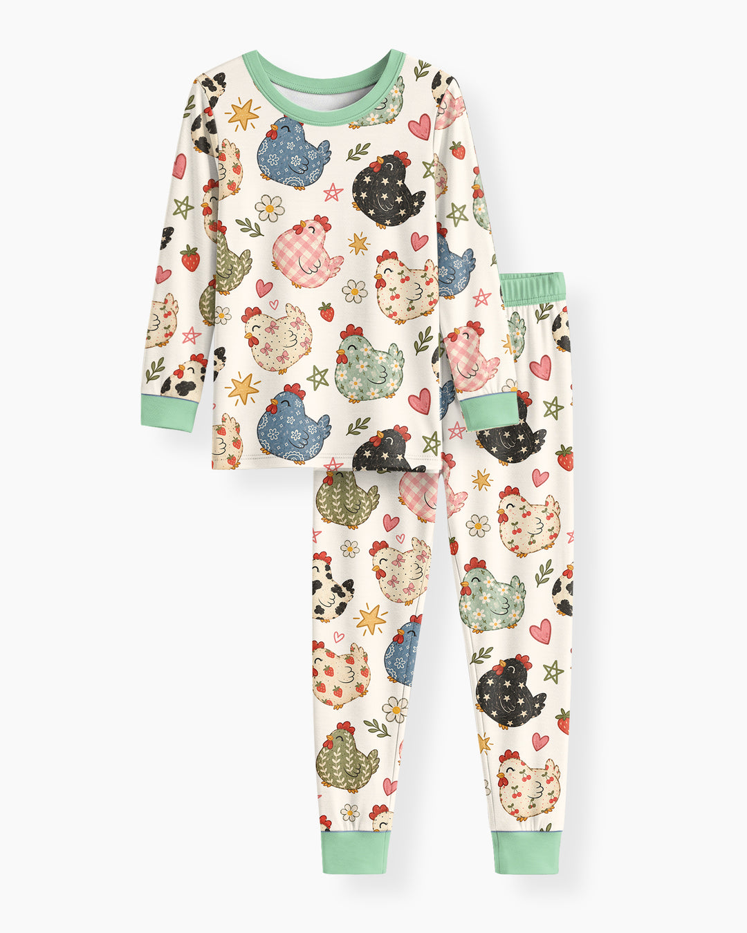 Playful Farm Chicken Bamboo Two Piece Long Sleeve Pajama Set