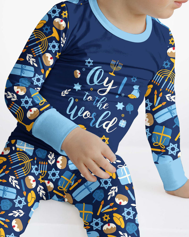 Oy to the World Hanukkah Bamboo Two Piece Long Sleeve Pajama Set