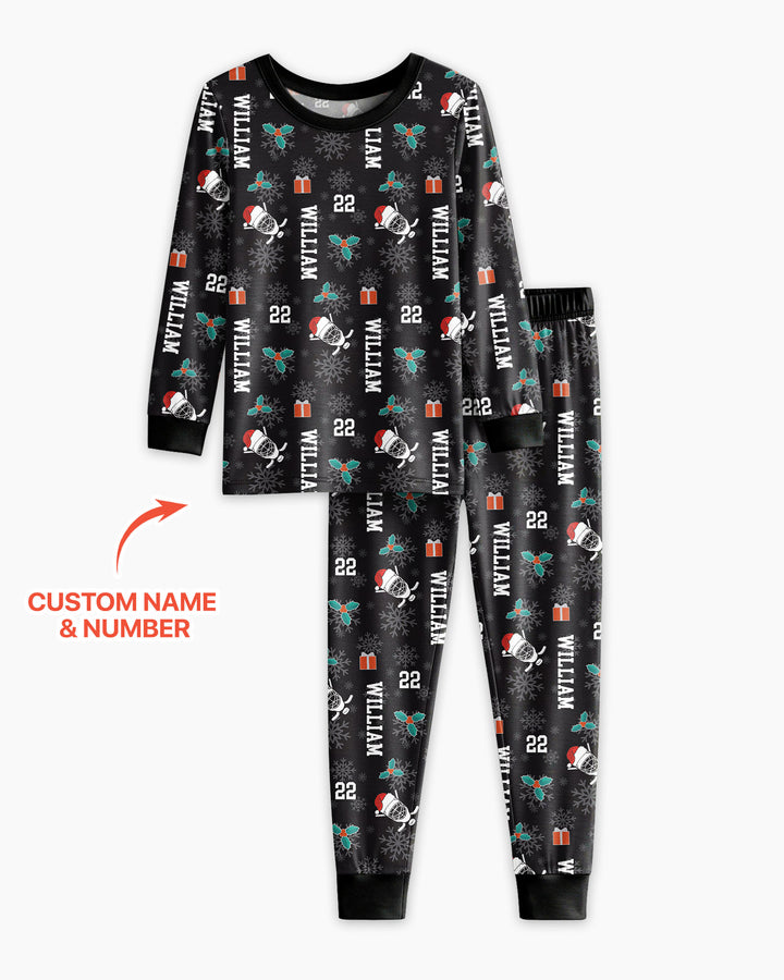 Custom Name Hockey Holiday Bamboo Two Piece Long Sleeve Pajama Set