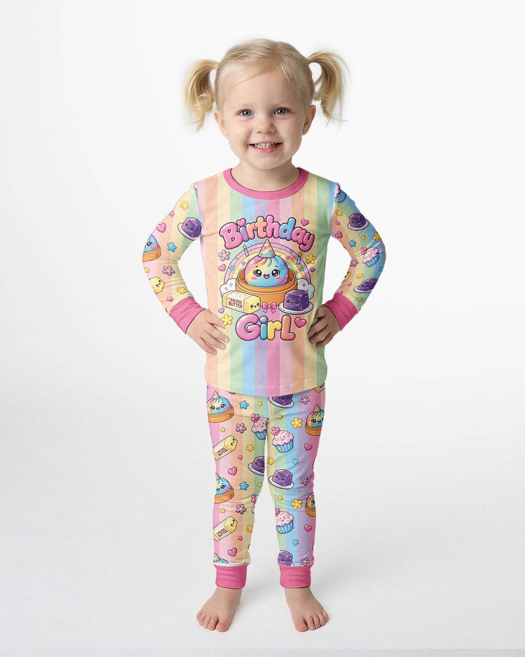 Personalized Squishy Party Birthday Girl Bamboo Two Piece Long Sleeve Pajama Set