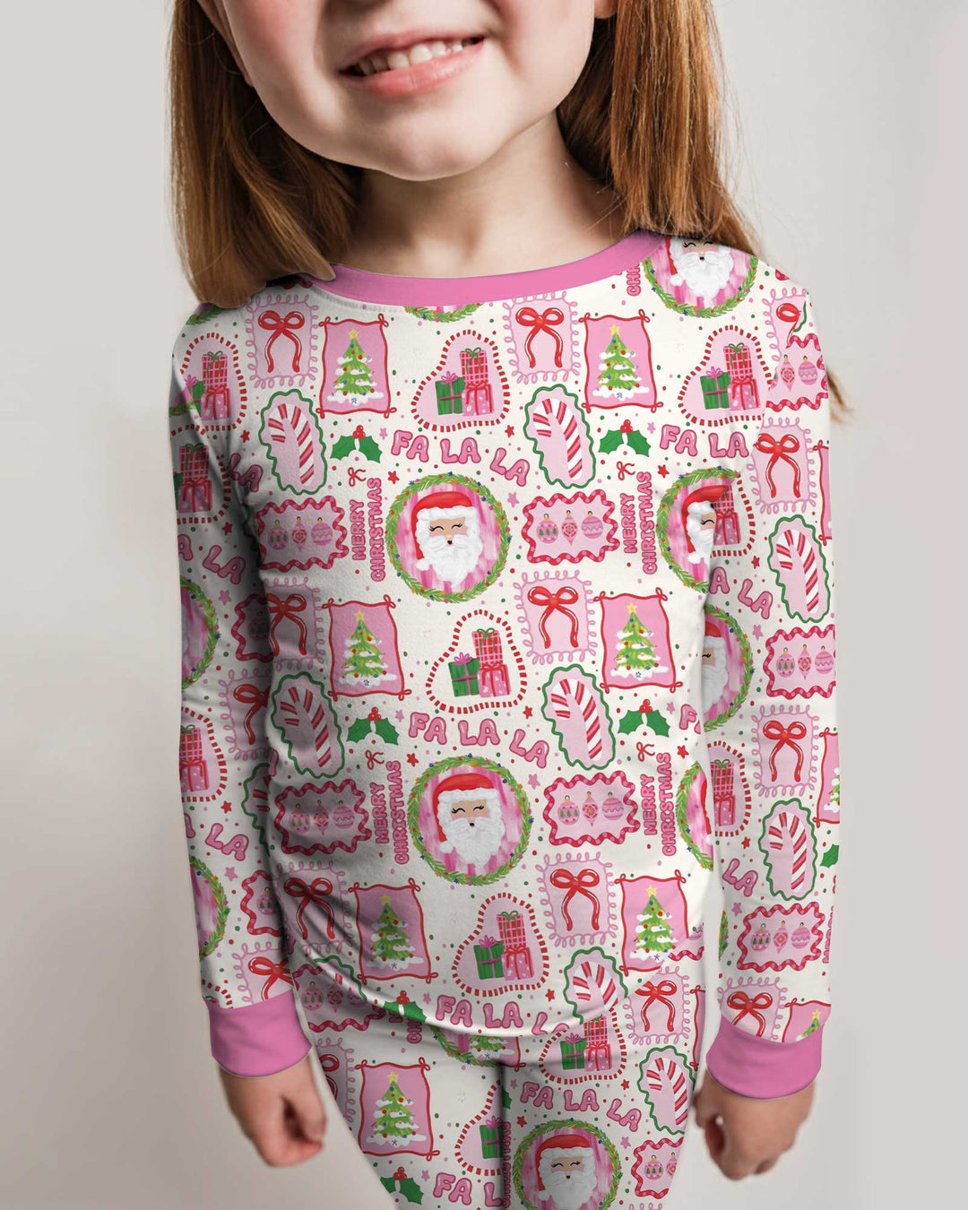 Fa La La Pink Christmas Bamboo Two Piece Long Sleeve Pajama Set