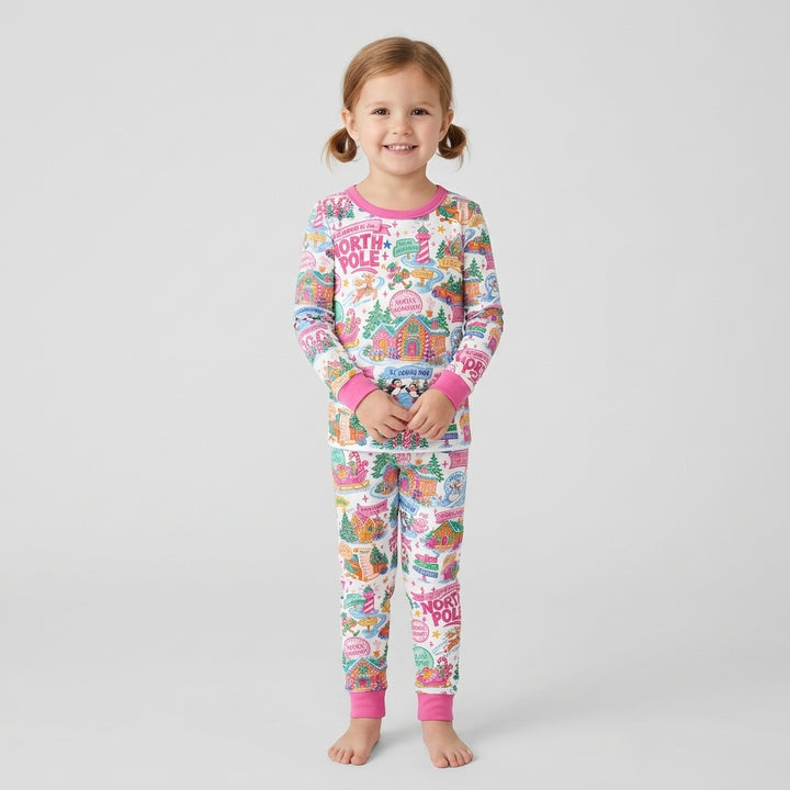 Retro North Pole Bamboo Two Piece Long Sleeve Pajama Set