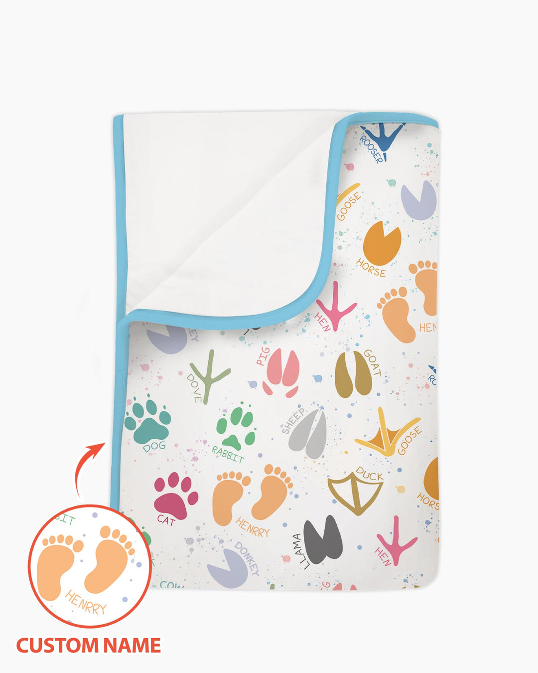 Cute Farm Animal Tracks Custom Name Bamboo Blanket