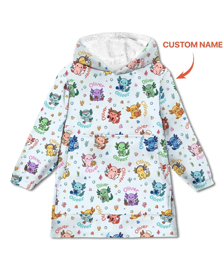 Personalisierte Namenssüße Hobby Axolotl Bambus Decken-Kapuzenjacke