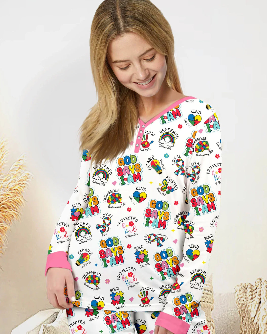 Gott sagt, ich bin Autismus-Bewusstsein Bambus Damen Pyjama Set