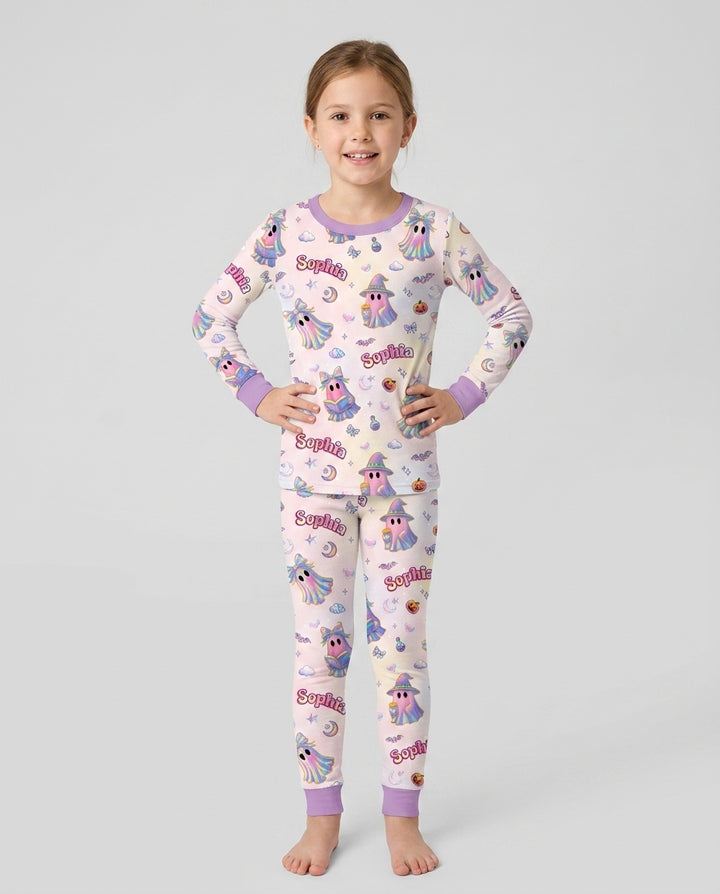 Holographic Cute Ghost Bamboo Two Piece Long Sleeve Pajama Set