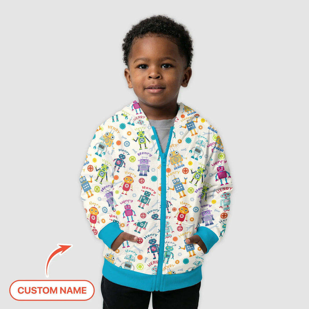 Robo Buddy Squad Personalisierter Bambus-Kapuzenpullover mit Reißverschluss