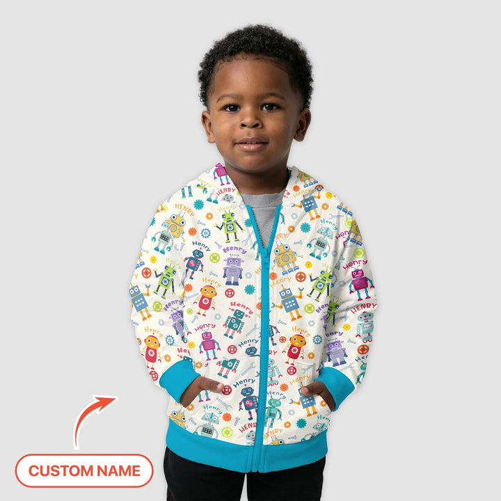 Robo Buddy Squad Personalisierter Bambus-Kapuzenpullover mit Reißverschluss