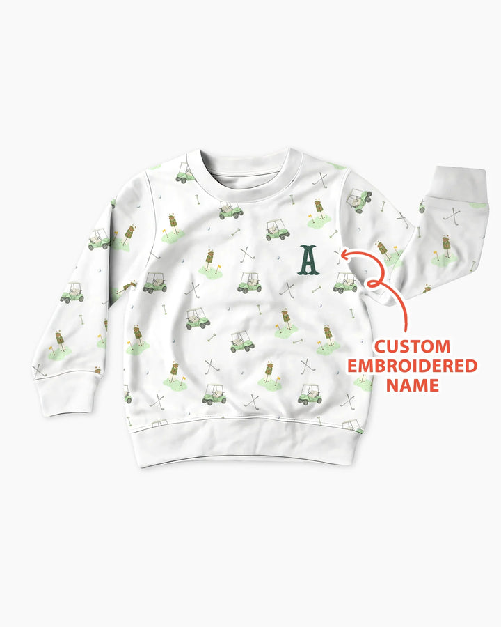 Personalisiertes besticktes Namensmonogramm Buchstabe Golf Bambus Rundhals-Sweatshirt