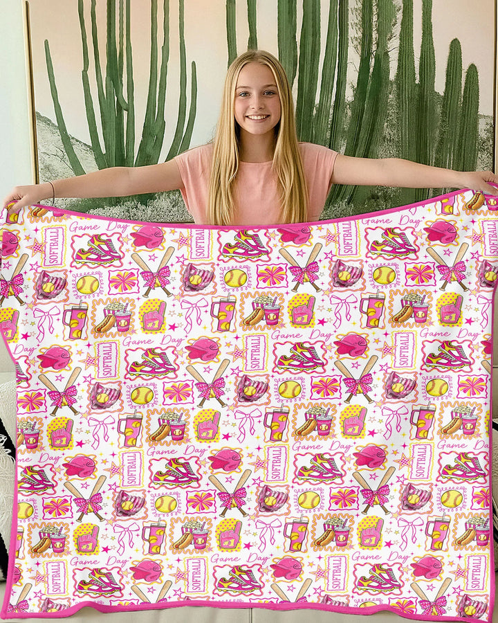 Pink Softball Game Day Bamboo Blanket