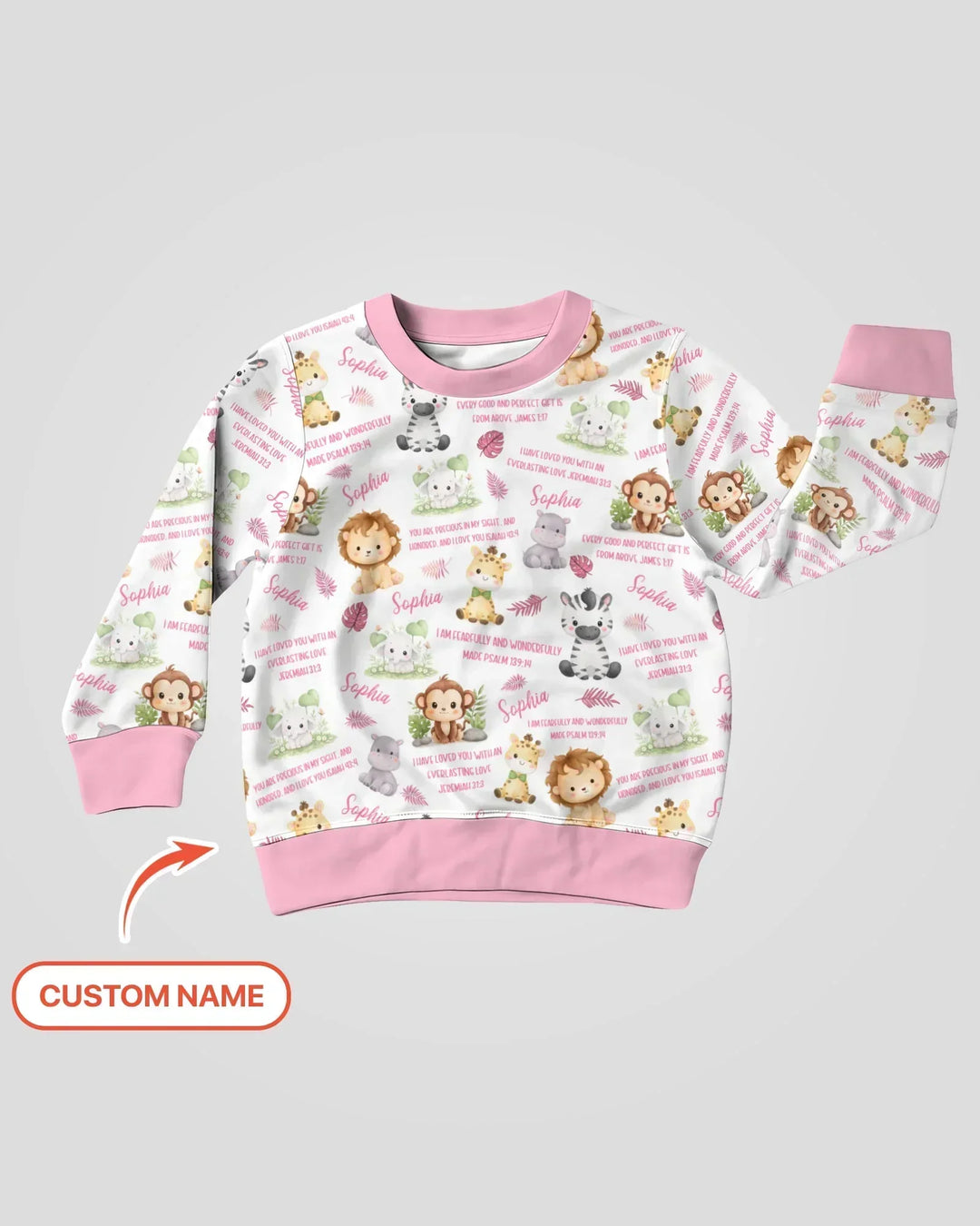 Personalisiertes Bibelvers Safari-Tier Bambus Rundhals-Sweatshirt