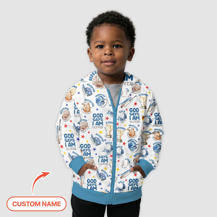 Baseball God Says I Am Custom Name Bamboo Zip Hoodie