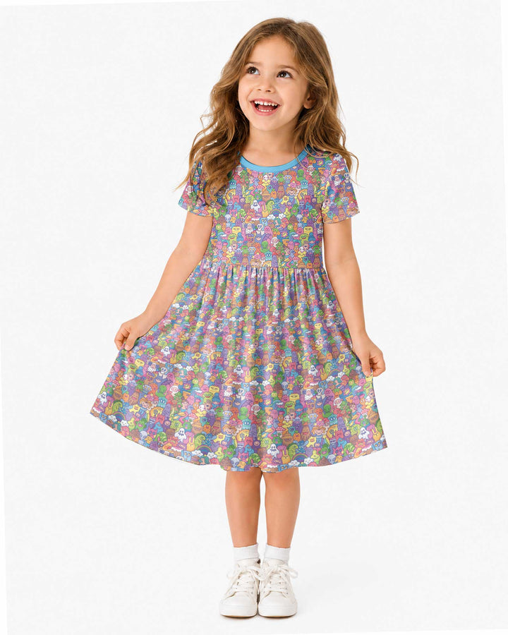 Doodle Characters Pastel Bamboo Twirl Dress