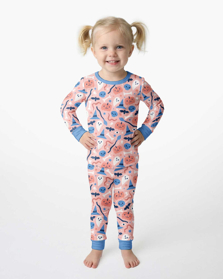 Pastel Pumpkins Skulls And Witch Craft Bamboo Two Piece Long Sleeve Pajama Set