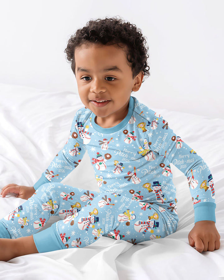 Baseball Christmas Non-custom version Bamboo Two Piece Long Sleeve Pajama Set