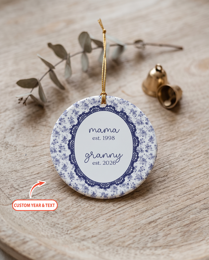 Custom Gift for Grandma Chinoiserie Flower Ceramic Ornament
